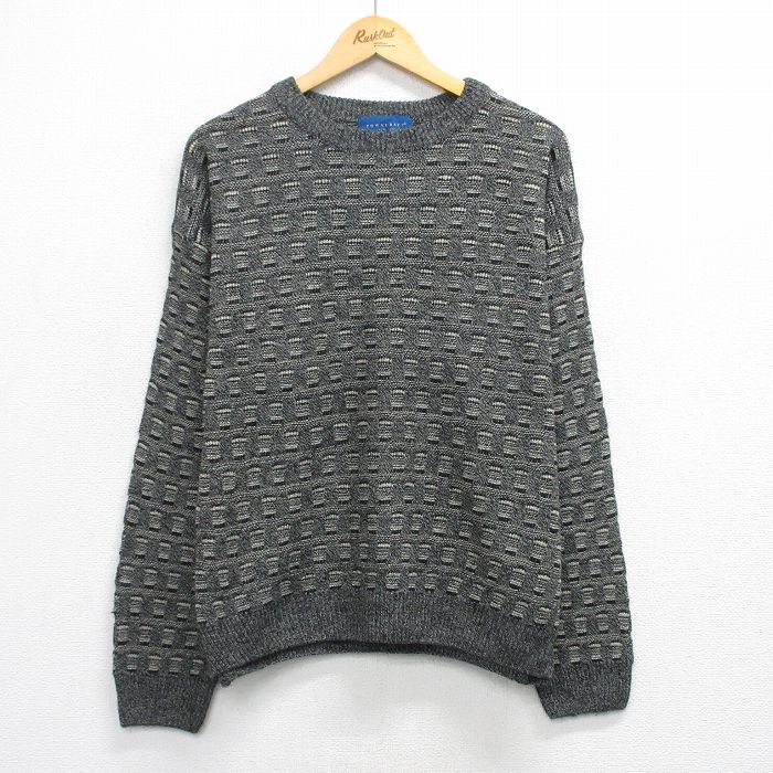 Crew Neck - 【中古】古着 タウンクラフト 90s 長袖ニット セーター メンズ グレー アクリル クルーネック ヴィンテージ アメカジ ストリート カジュアル きれいめ レトロ 26feb16