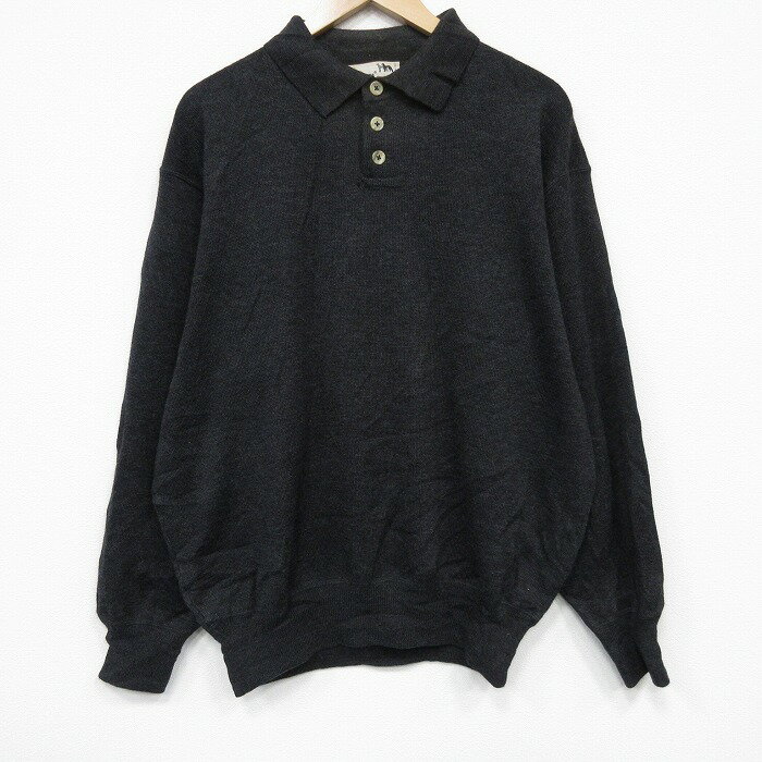 乐天商城 - 【中古】古着 長袖 セーター メンズ 90年代 90s 無地 大きいサイズ ウール 襟付き イタリア製 濃グレー 26feb16