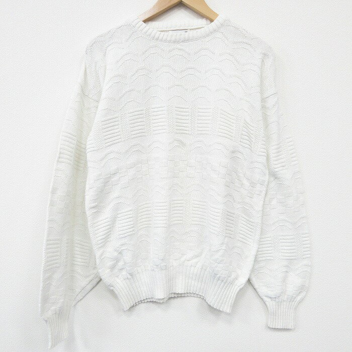 Crew Neck - 【中古】古着 80s セーター メンズ 80年代 クルーネック 長袖 白 USA製 ニット ヴィンテージ アメカジ ストリート カジュアル きれいめ レトロ オールド 26feb16