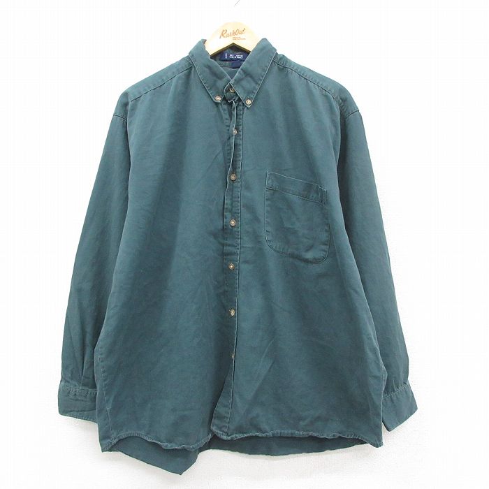 Rakuten - 【中古】古着 バンヒューセン 90s 長袖シャツ メンズ 濃緑 コットン XLサイズ ボタンダウン 90年代 アメカジ ヴィンテージ ストリート カジュアル きれいめ 26feb17 2OF