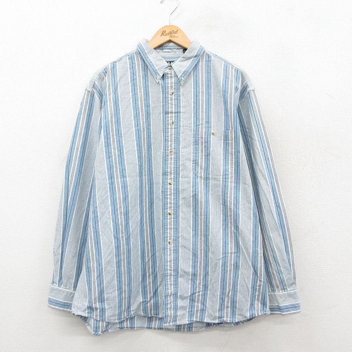 乐天商城 - 【中古】古着 TRADER BAY 長袖シャツ メンズ 00s ボタンダウン XLサイズ コットン 白 ストライプ アメカジ ストリート カジュアル きれいめ ヴィンテージ 26feb17 2OF