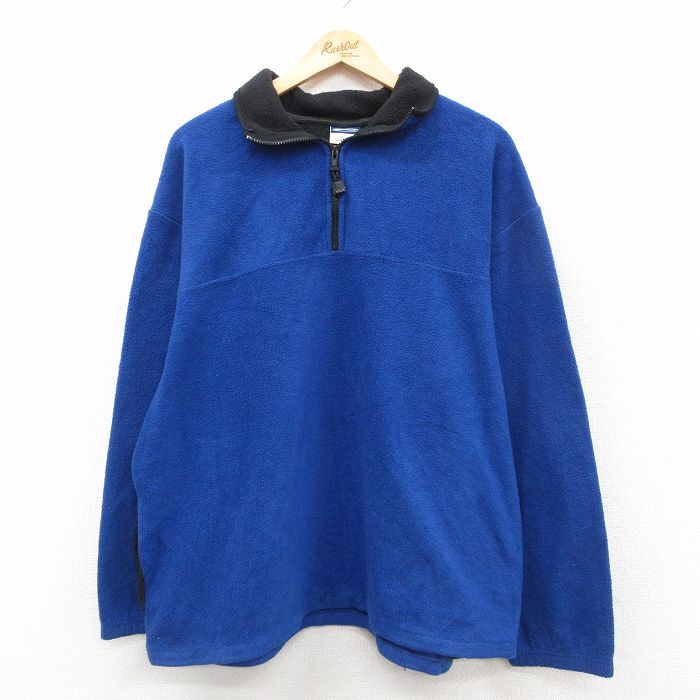 乐天商城 - 【中古】古着 長袖 ハーフジップ フリース ジャケット メンズ 90年代 90s 大きいサイズ USA製 青 26feb19