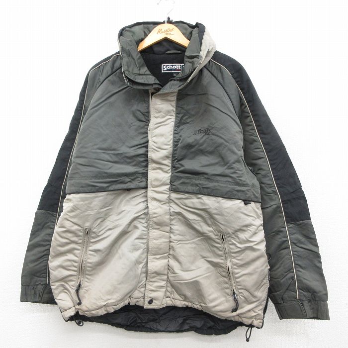 樂天商城 - 【中古】古着 ショット Schott 長袖 ナイロン ジャケット メンズ 濃緑 内側フリース 26feb19