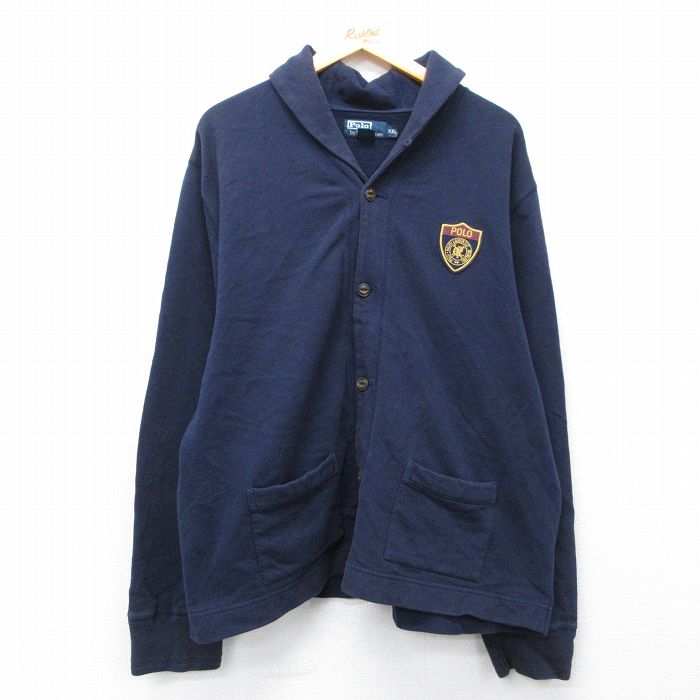 Rakuten - 【中古】古着 ラルフローレン 90s 90年代 長袖ジャケット メンズ 濃紺 Ralph Lauren ショールカラー ワンポイントロゴ 大きいサイズ アメカジ ストリート カジュアル【spe】 26feb20