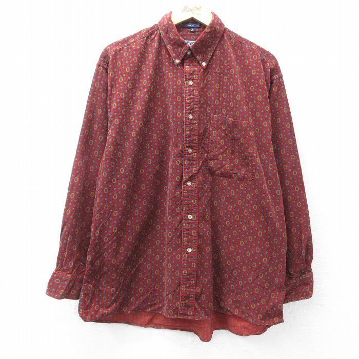 Rakuten - 【中古】古着 バンヒューセン 90s 長袖シャツ メンズ コーデュロイ ボタンダウン エンジ コットン 総柄 ヴィンテージ アメカジ ストリート カジュアル きれいめ【spe】 26feb25