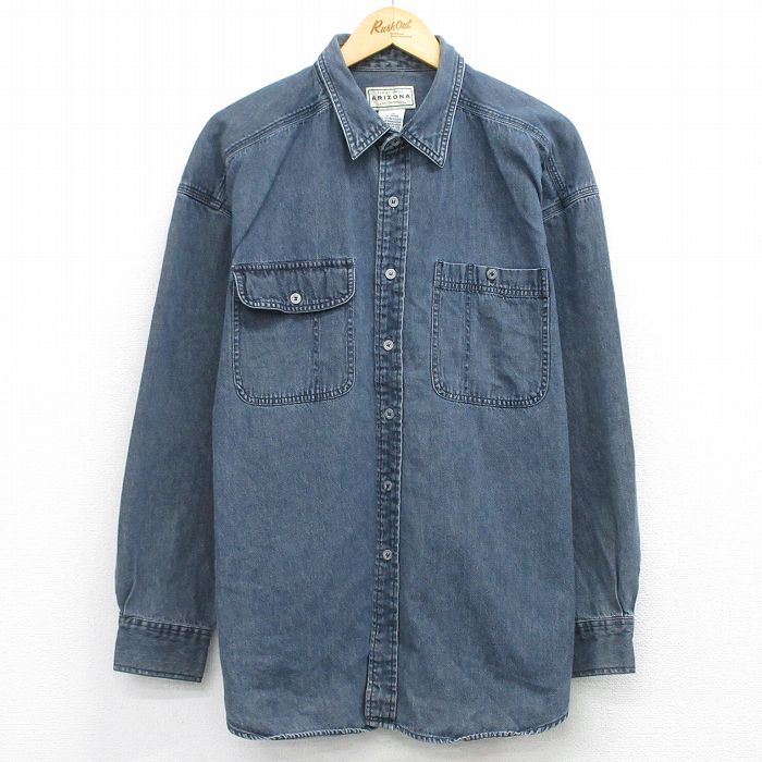 Rakuten - 【中古】古着 アリゾナ 00s 長袖シャツ メンズ 紺 デニム コットン ロング丈 大きいサイズ アメカジ ストリート カジュアル きれいめ ヴィンテージ レトロ オールド 26feb27