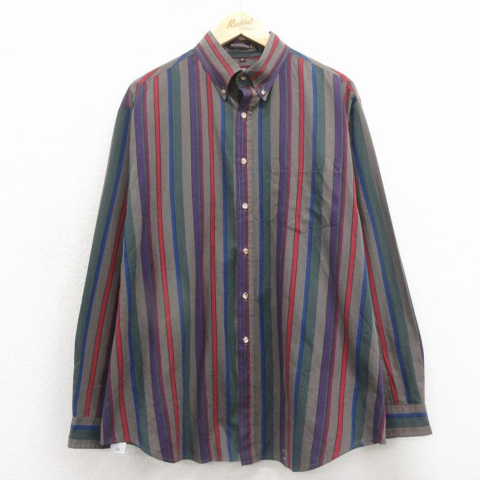 樂天商城 - 【中古】古着 長袖 シャツ メンズ 00年代 00s ボタンダウン 紫他 ストライプ 26feb27