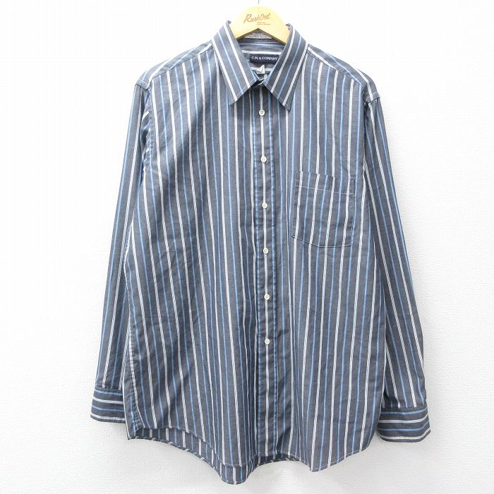 乐天商城 - 【中古】古着 長袖 シャツ メンズ 90年代 90s ロング丈 USA製 グレー他 ストライプ 26feb28