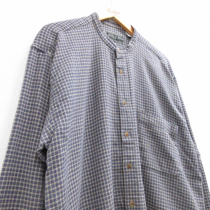 【中古】古着 ビューグルボーイ 00s 長袖シャツ メンズ XLサイズ ノーカラー 紺 チェック コットン アメカジ ストリート カジュアル きれいめ ヴィンテージ 26feb28 rushout-10742780 古着屋RushOut サンプル画像2