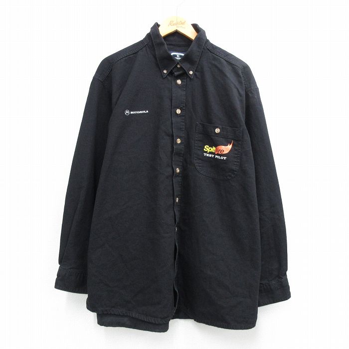 乐天商城 - 【中古】古着 長袖 シャツ メンズ spit firo 大きいサイズ ロング丈 コットン ボタンダウン 黒 26feb28