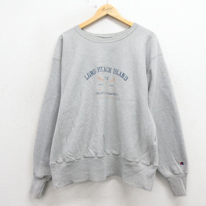 【中古】古着 00s リバースウィーブ 長袖 クルーネック チャンピオン メンズ グレー 霜降り Champion ヴィンテージ アメカジ ストリート カジュアル きれいめ【spe】 26mar03