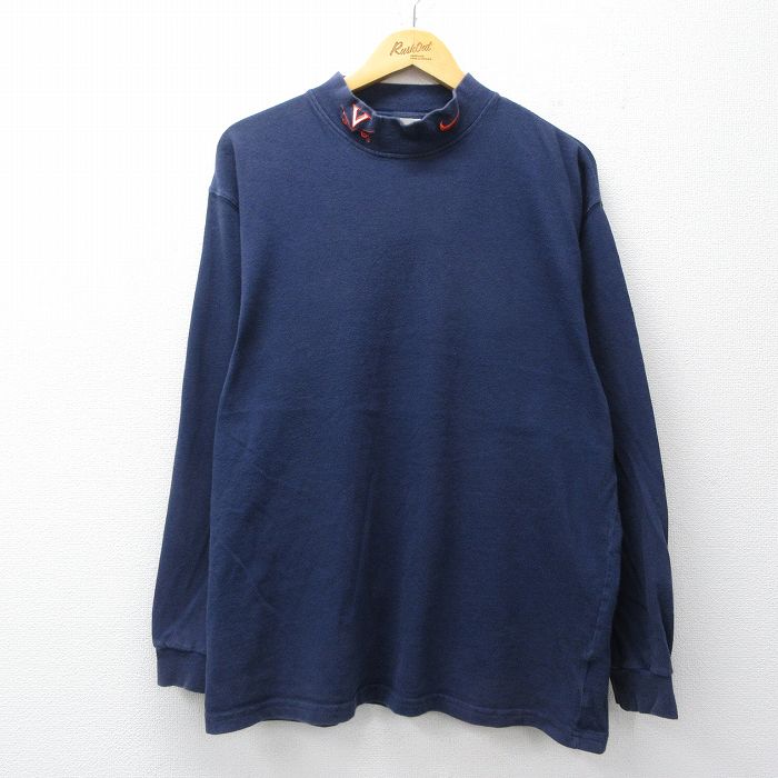 樂天商城 - 【中古】古着 ナイキ NIKE 長袖 ビンテージ Tシャツ メンズ 00年代 00s ワンポイントロゴ バージニア大学 コットン モックネック ハイネック 紺 26mar02