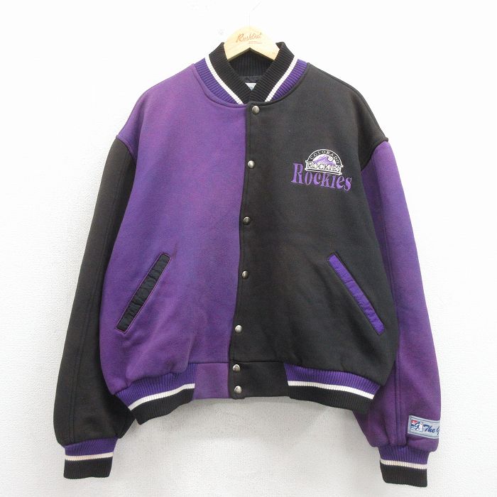 樂天商城 - 【中古】古着 長袖 ジャケット スタジャン メンズ 90年代 90s MLB コロラドロッキーズ 刺繍 USA製 黒 メジャーリーグ ベースボール 野球【spe】 26mar05