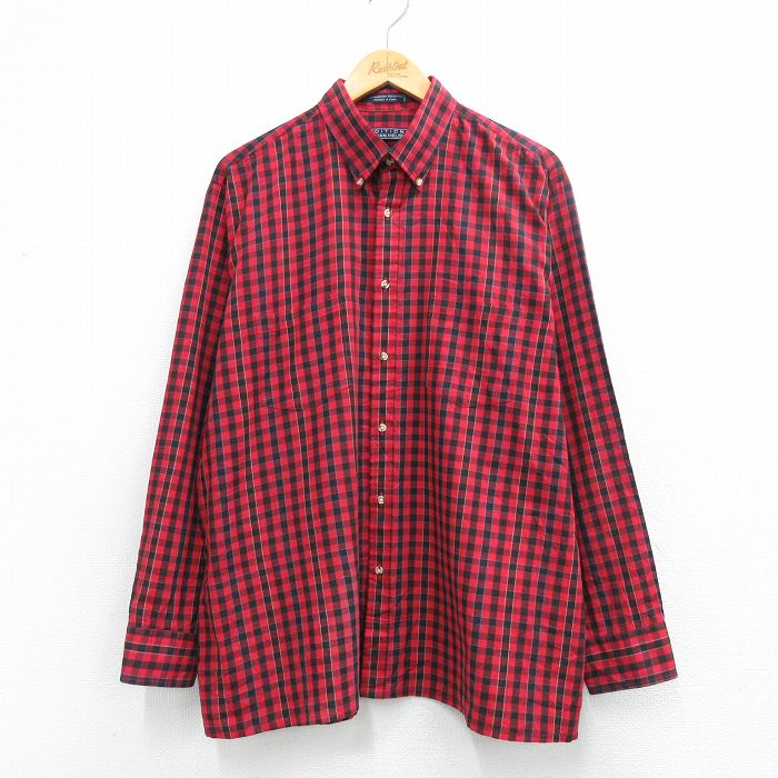 乐天商城 - 【中古】古着 バンヒューセン 長袖 シャツ メンズ 90年代 90s ボタンダウン 赤他 チェック 26mar04