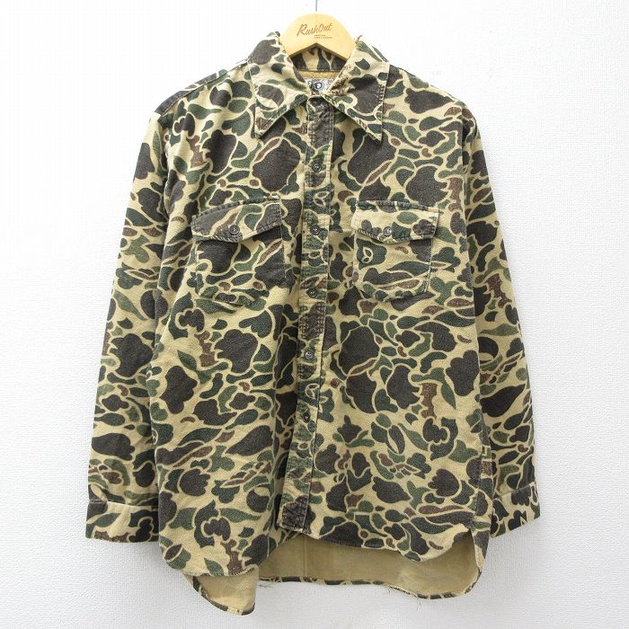 乐天商城 - 【中古】古着 長袖 ビンテージ ハンティング ヘビー フランネル シャツ メンズ 70年代 70s ダックハンターカモ ベージュ他 迷彩【spe】 26mar07