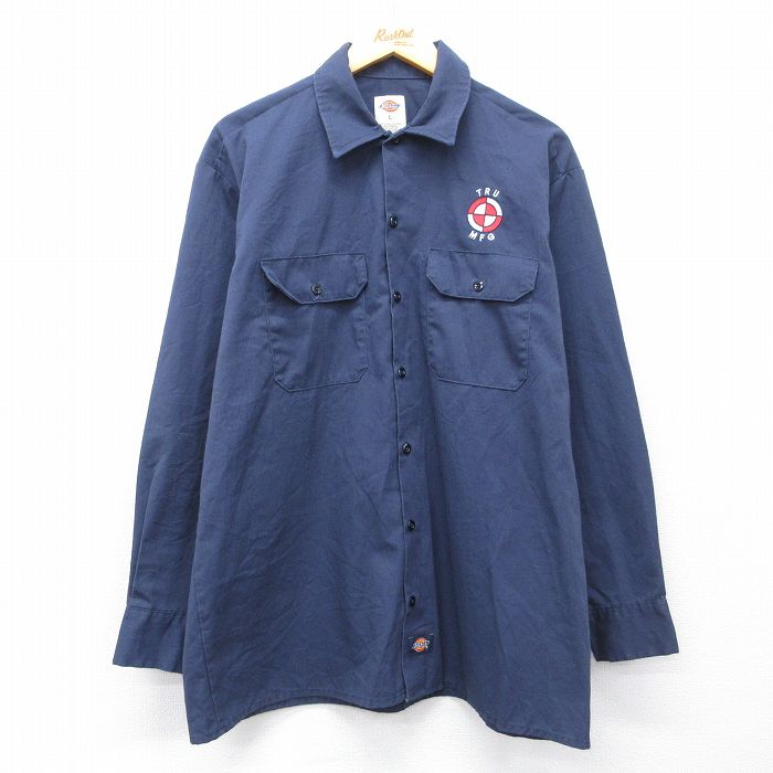 樂天商城 - 【中古】古着 ディッキーズ 長袖 ワーク シャツ メンズ TRU 紺 26mar07