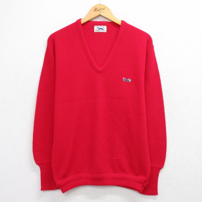 V-Neck - 【中古】古着 JCペニー ザフォックス 80s 長袖セーター メンズ 赤 THE FOX 80年代 アクリル Vネック USA製 ワンポイントロゴ アメカジ ストリート【spe】 26mar06