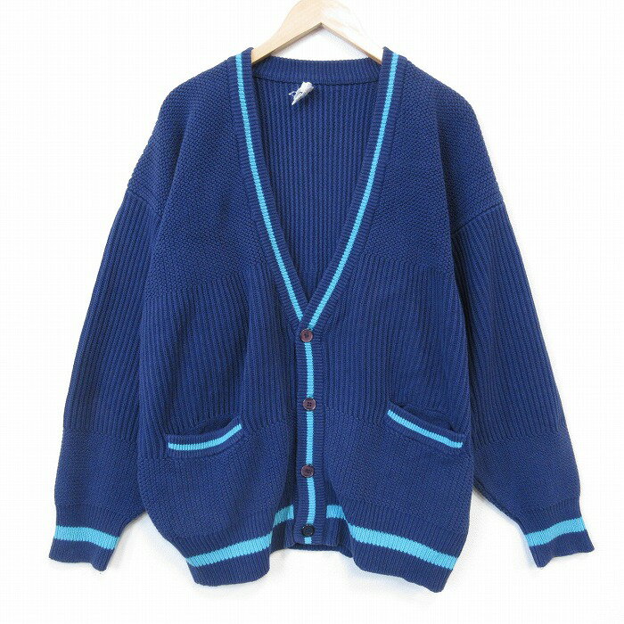 V-Neck - 【中古】古着 90s 長袖ニット カーディガン セーター メンズ 紺 Vネック コットン アメカジ ストリート カジュアル きれいめ ヴィンテージ レトロ オールド 26mar06