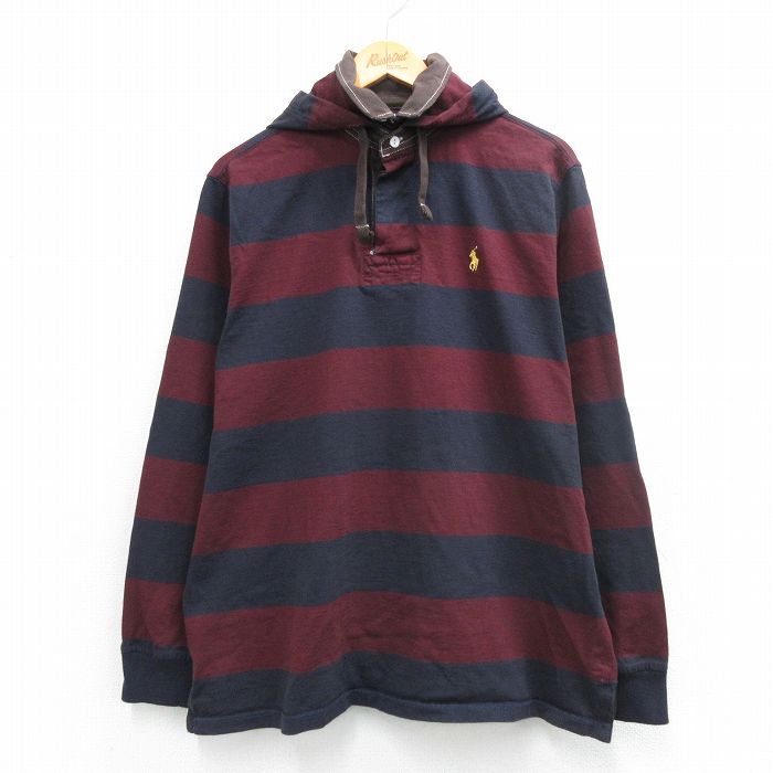 樂天商城 - 【中古】古着 ラルフローレン 長袖 ブランド ラガー シャツ パーカー メンズ 90年代 90s ワンポイントロゴ コットン エンジ他 ストライプ【spe】 26mar09