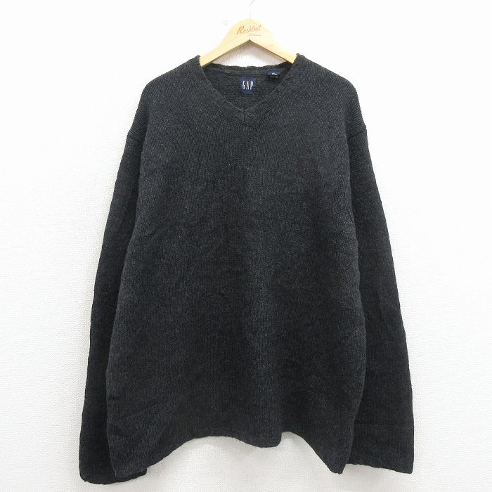 【中古】古着 ギャップ 00s セーター メンズ 黒 GAP Vネック ラムウール 大きいサイズ 霜降り アメカジ ストリート カジュアル きれいめ ヴィンテージ レトロ【spe】 26mar09（楽天・古着屋RushOut）