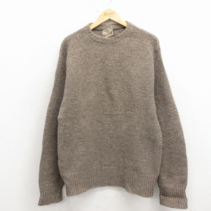 Other - 【中古】古着 80s 長袖セーター メンズ 80年代 ウール クルーネック 濃ベージュ 霜降り ヴィンテージ アメカジ ストリート カジュアル きれいめ レトロ オールド 26mar09