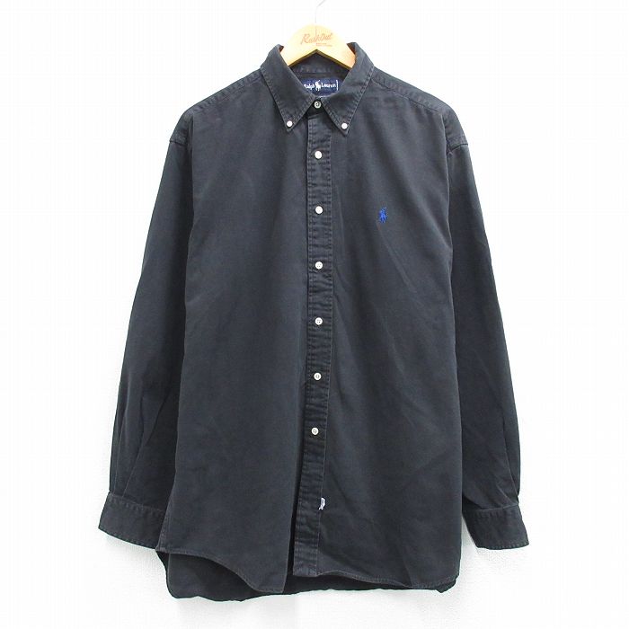 【中古】古着 ラルフローレン 90s 長袖シャツ メンズ 黒 Ralph Lauren ボタンダウ...