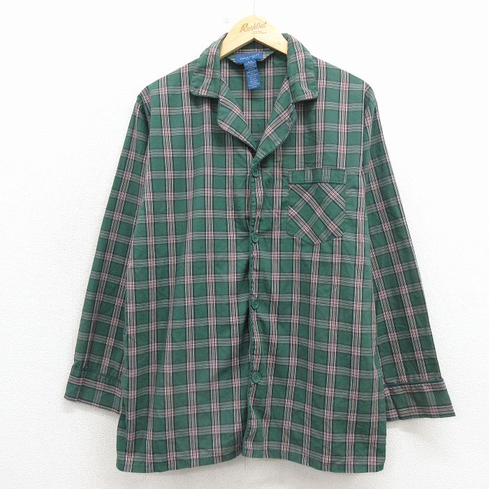 乐天商城 - 【中古】古着 タウンクラフト 長袖 パジャマ シャツ メンズ 90年代 90s 開襟 オープンカラー 緑他 チェック 26mar11