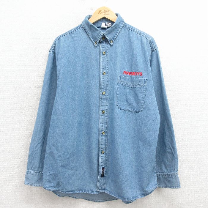 【中古】古着 長袖 シャツ メンズ 00年代 00s BREMERS コットン ボタンダウン 紺 デニム 26mar11