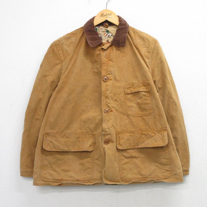 樂天商城 - 【中古】古着 長袖 ビンテージ ハンティング ジャケット メンズ 50年代 50s ダック地 襟コーデュロイ 茶【spe】 26mar12