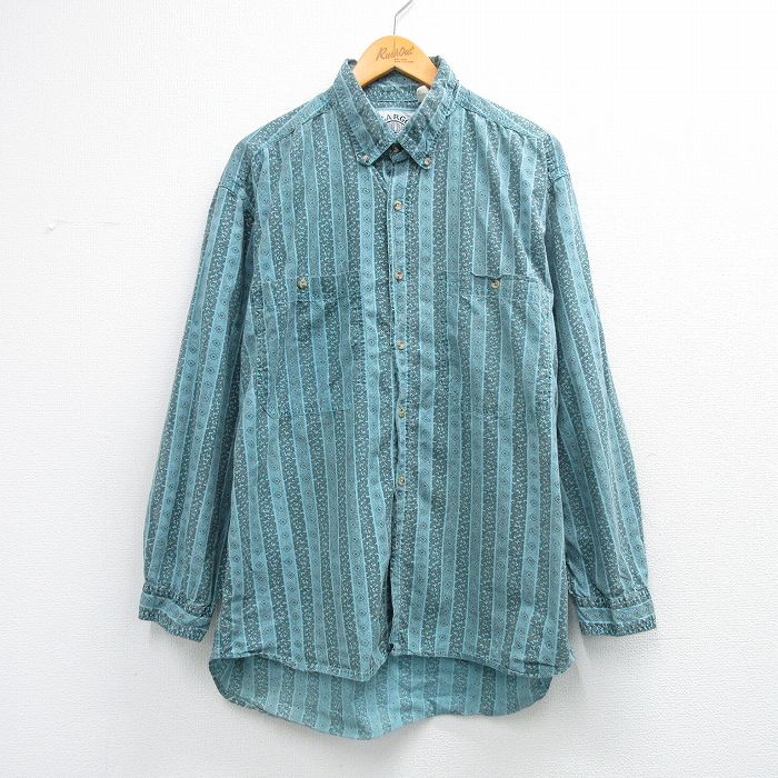 Rakuten - 【中古】古着 90s 長袖シャツ メンズ 90年代 ボタンダウン 緑 ストライプ コットン ロング丈 ストリート アメカジ ヴィンテージ カジュアル きれいめ レトロ 26mar12
