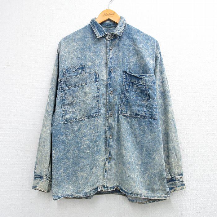乐天商城 - 【中古】古着 長袖 シャツ メンズ 90年代 90s ケミカルウォッシュ 紺 デニム【spe】 26mar13