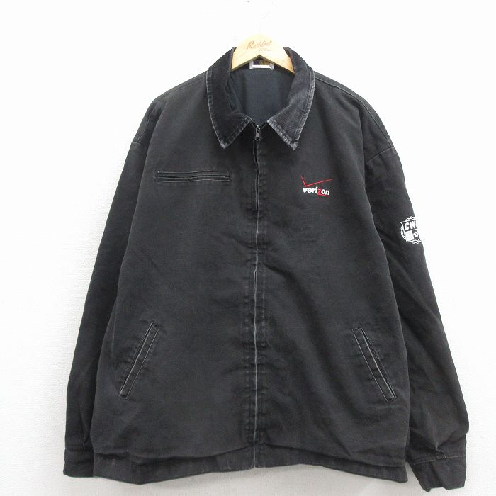 乐天商城 - 【中古】古着 長袖 ジャケット メンズ 90年代 90s verizon ダック地 大きいサイズ 襟コーデュロイ コットン USA製 黒【spe】 26mar16