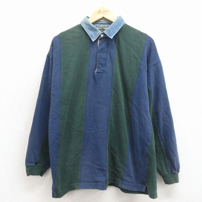 乐天商城 - 【中古】古着 長袖 ラガー シャツ メンズ 00年代 00s コットン 紺他【spe】 26mar16