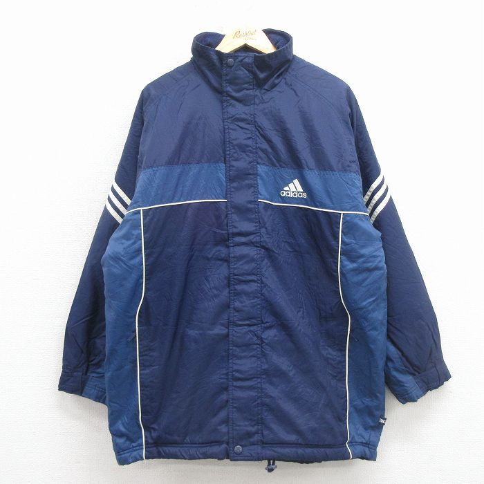 乐天商城 - 【中古】古着 アディダス 00s ナイロンジャケット メンズ 紺 ネイビー adidas ワンポイントロゴ ロング丈 ラグラン 内側キルティング アメカジ ストリート カジュアル 26mar17 2OF