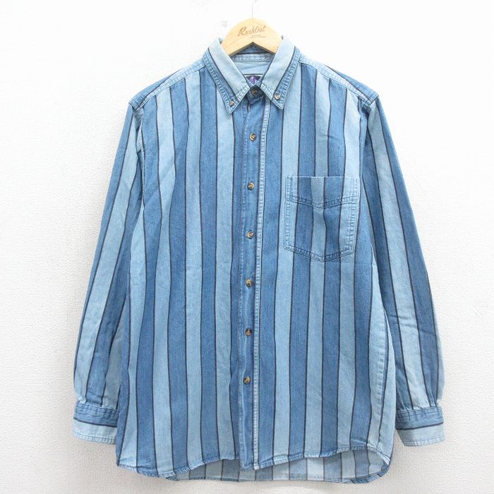 樂天商城 - 【中古】古着 長袖 シャツ メンズ 00年代 00s コットン ボタンダウン 紺 ストライプ デニム【spe】 26mar17