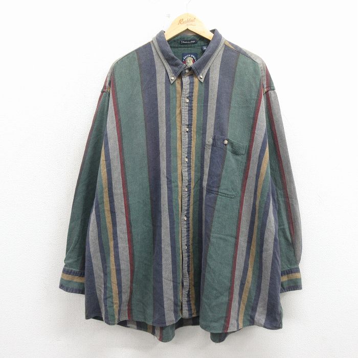 乐天商城 - 【中古】古着 GANT 00s 長袖シャツ メンズ ボタンダウン 緑 グリーン ストライプ コットン アメカジ ストリート カジュアル きれいめ ヴィンテージ レトロ【spe】 26mar17 2OF