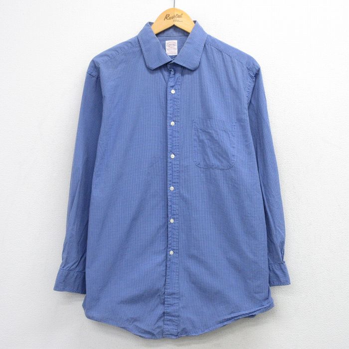 乐天商城 - 【中古】古着 ブルックスブラザーズ 90s 長袖シャツ メンズ ロング丈 薄紺 チェック コットン USA製 ヴィンテージ アメカジ ストリート カジュアル きれいめ【spe】 26mar18