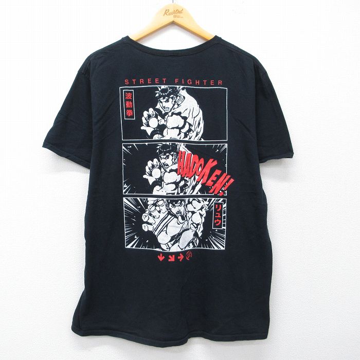 【中古】古着 ストリートファイター 半袖Tシャツ メンズ XLサイズ 黒 ゲーム プリント カジュアル ストリート アメカジ きれいめ ヴィンテージ レトロ オールド 5OF