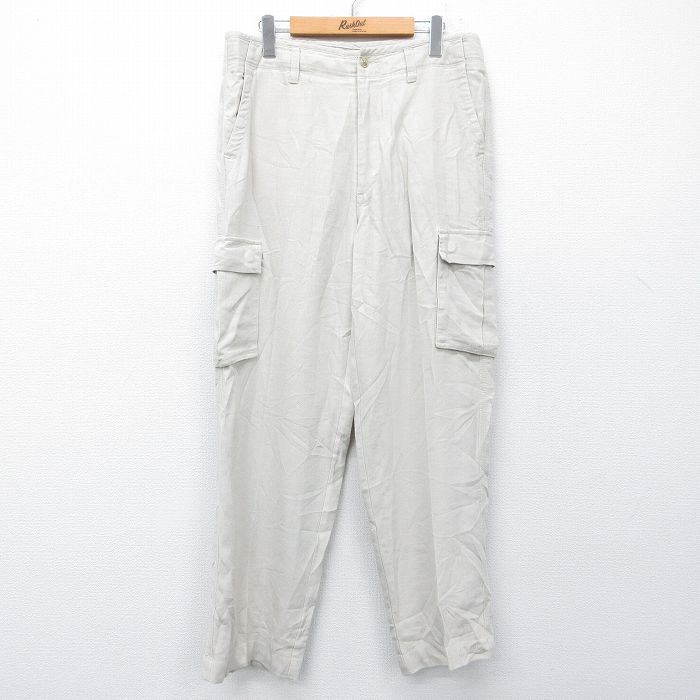 【中古】古着 トミーバハマ カーゴパンツ メンズ 薄ベージュ シルク リネン レーヨン混 アメカジ ストリート きれいめ ヴィンテージ カジュアル レトロ オールド 26mar19 2OF