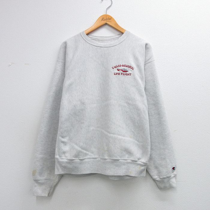Other - 【中古】古着 チャンピオン Champion リバースウィーブ 長袖クルーネック メンズ ヘリコプタープリント 薄グレー 霜降り アメカジ ストリート カジュアル きれいめ 26mar19