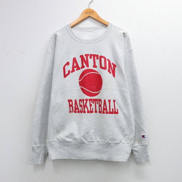 樂天商城 - 【中古】古着 長袖 チャンピオン Champion リバースウィーブ メンズ CARTON バスケットボール 大きいサイズ クルーネック 薄グレー 霜降り 26mar19