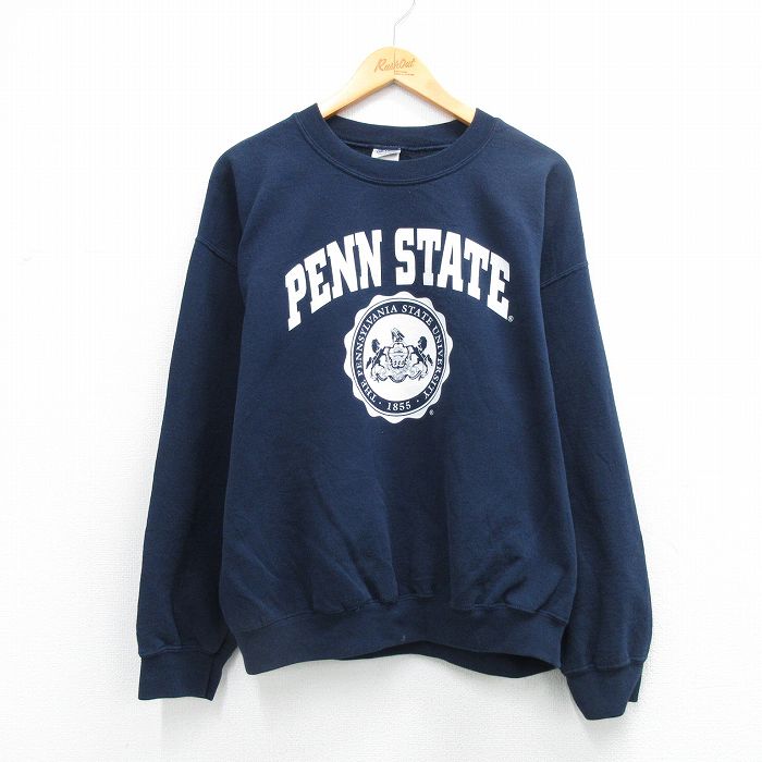 乐天商城 - 【中古】古着 長袖 スウェット メンズ 00年代 00s PENN カレッジ クルーネック 紺 26mar21