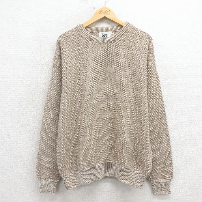 Crew Neck - 【中古】古着 リー Lee 90s 長袖セーター メンズ 90年代 ベージュ 霜降り コットン USA製 クルーネック 大きいサイズ アメカジ ストリート カジュアル 26mar23