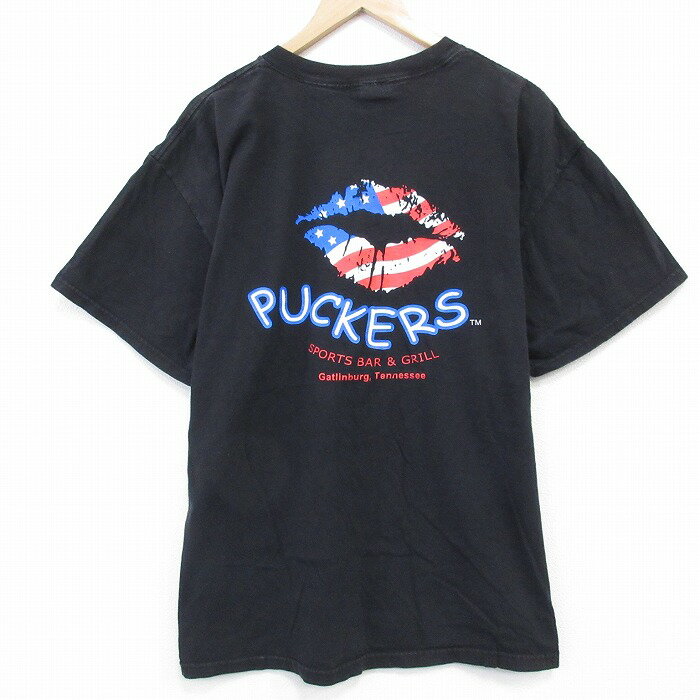 T-Shirts - 【中古】古着 半袖 ビンテージ Tシャツ メンズ 00年代 00s 唇 コットン クルーネック 黒 26mar23