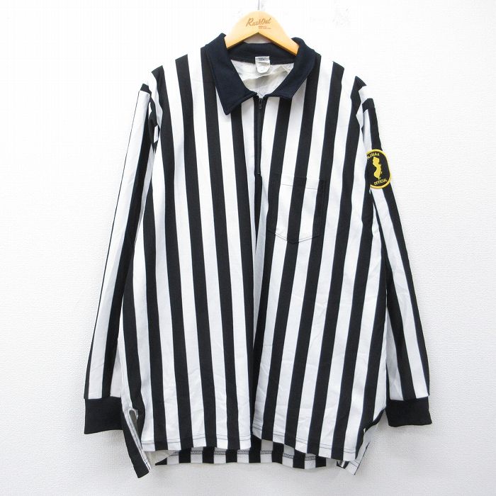 Rakuten - 【中古】古着 90s ハーフジップ レフェリーシャツ メンズ 長袖 ストライプ 黒 USA製 大きいサイズ ビッグシルエット ストリート アメカジ カジュアル きれいめ 26mar24