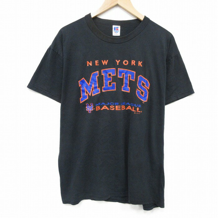 乐天商城 - 【中古】古着 ラッセル 半袖 ビンテージ Tシャツ メンズ 00年代 00s MLB ニューヨークメッツ クルーネック 黒 メジャーリーグ ベースボール 野球 26mar24