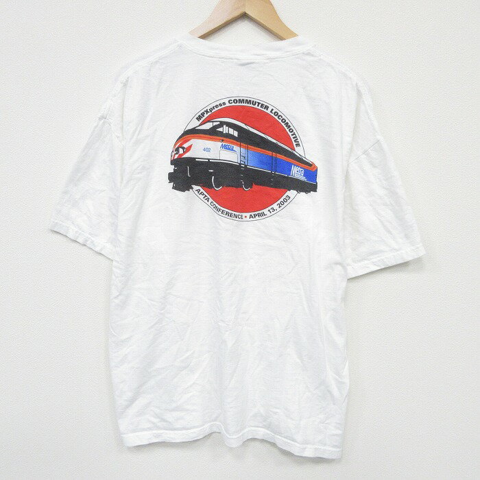 樂天商城 - 【中古】古着 半袖 ビンテージ Tシャツ メンズ 00年代 00s 電車 大きいサイズ コットン クルーネック 白 26mar24