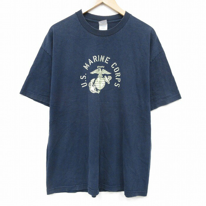 【中古】古着 00s ミリタリー Tシャツ メンズ XLサイズ 紺 USMC コットン クルーネック アメカジ ストリート ヴィンテージ カジュアル きれいめ レトロ 26mar24