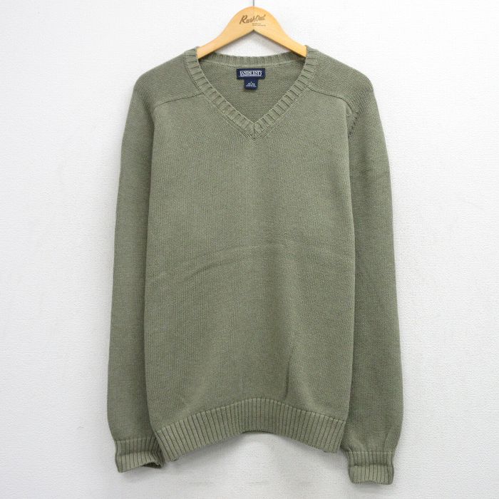 V-Neck - 【中古】古着 ランズエンド 90s 長袖Vネックセーター メンズ 緑 USA製 コットン ニット セーター アメカジ ストリート ヴィンテージ カジュアル きれいめ 26mar25