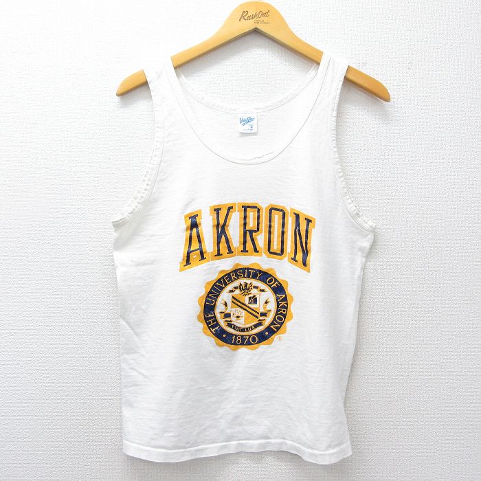 【中古】古着 90s ヴィンテージタンクトップ メンズ 白 AKRON カレッジ USA製 コットン クルーネック アメカジ ストリート カジュアル きれいめ ヴィンテージ 26mar27
